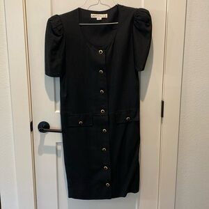 Adele Simpson‎ Vintage Black Dress.  Black/Gold Buttons Down Front.  Size Large